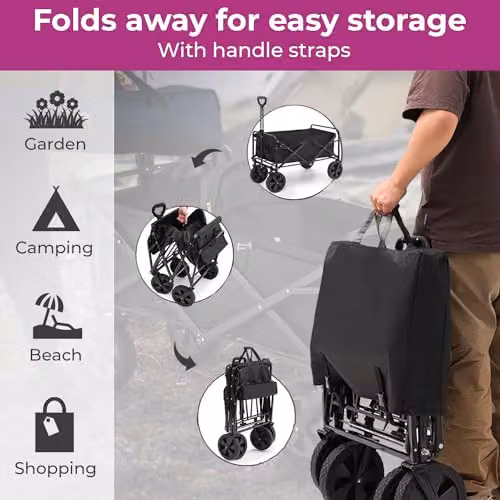 Neo Heavy Duty Large Capacity Foldable Collapsible Garden Trolley Cart, Black, W/D/H: 88.0 x 75.0 x 46.0 cm – 4