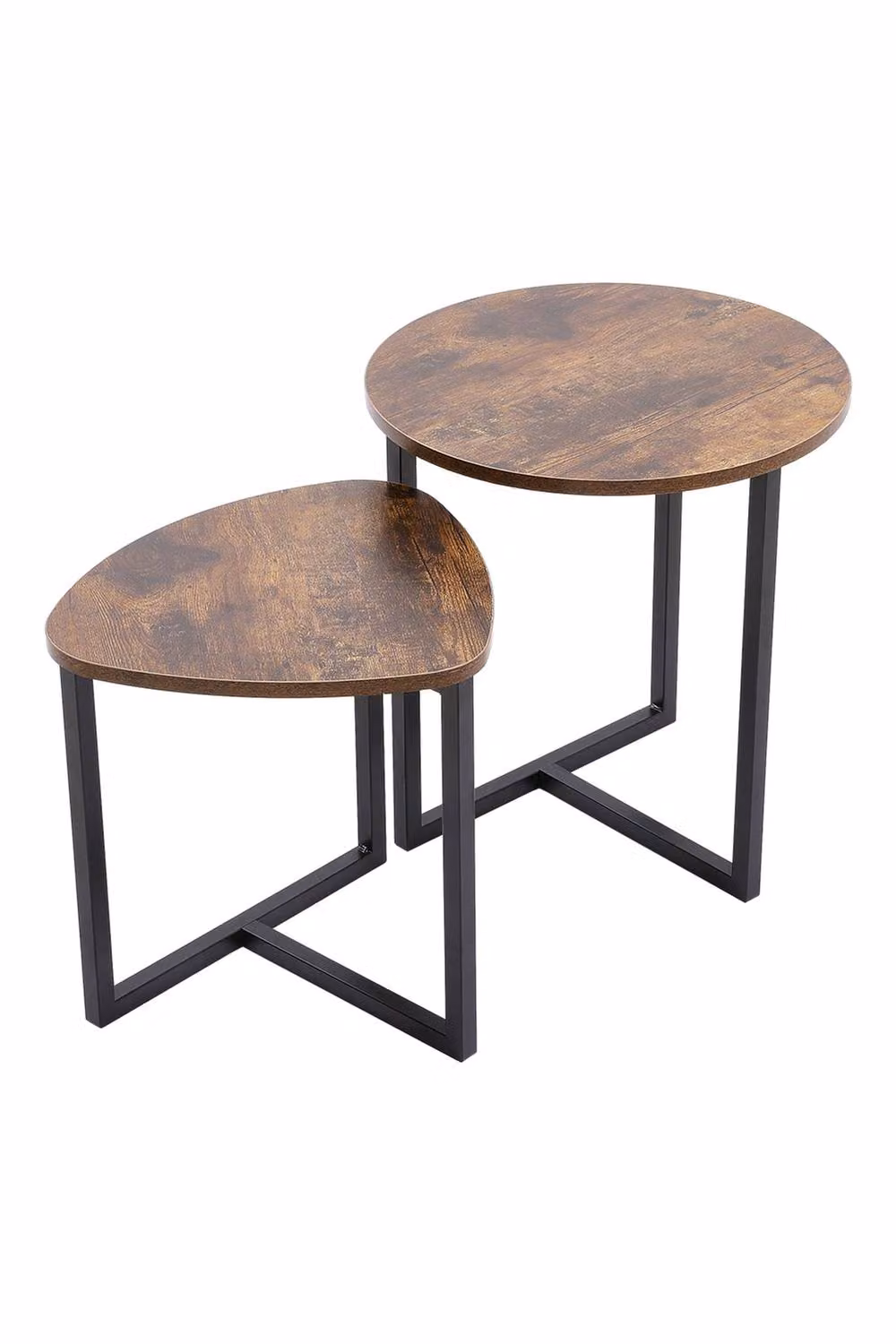 Garden Sanctuary Round and Triangular Nesting Side Table Set in Brown Metal – 2