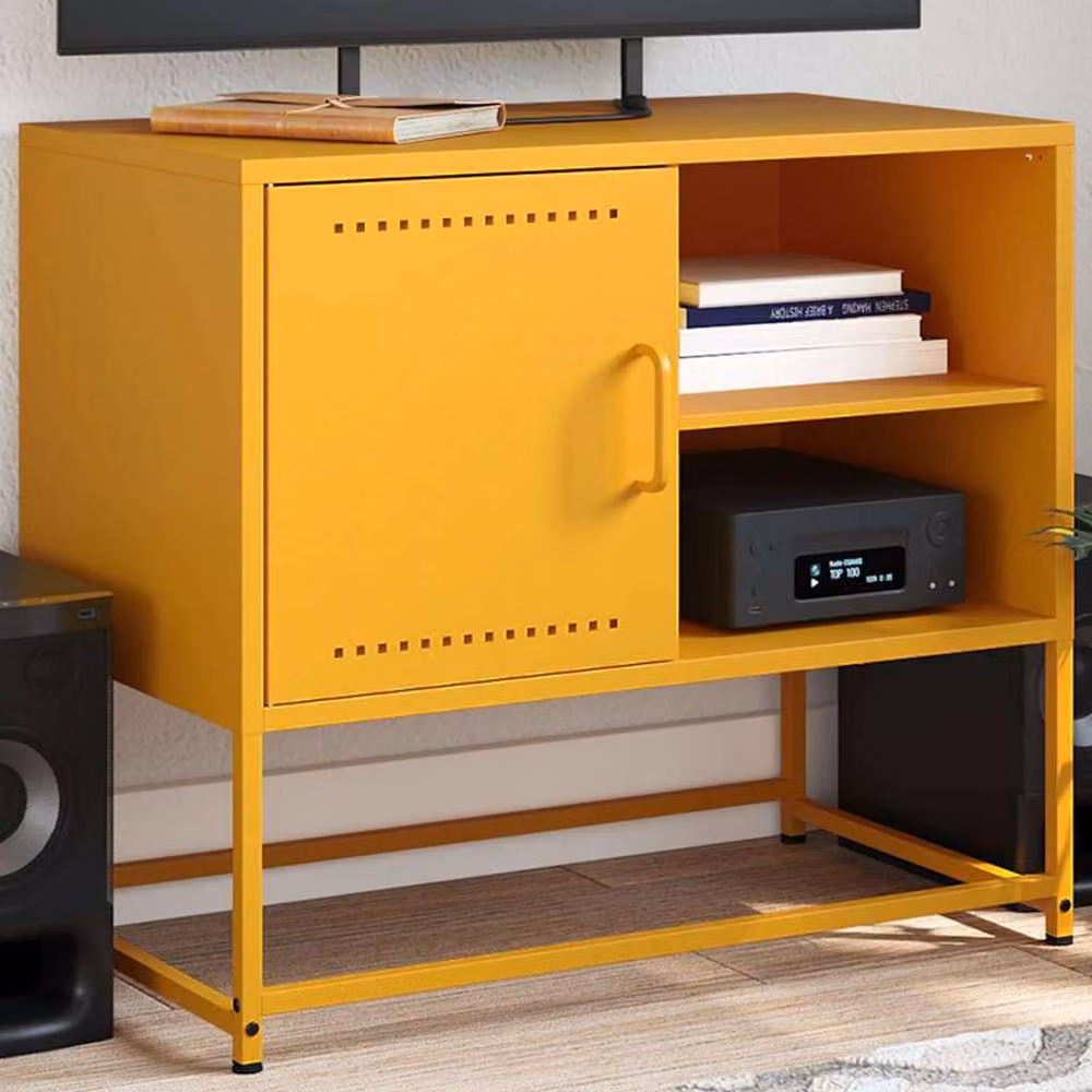 Berkfield Home Industrial Steel TV Cabinet in Mustard Yellow, W: 68 cm, D: 39 cm, H: 60.5 cm – 2