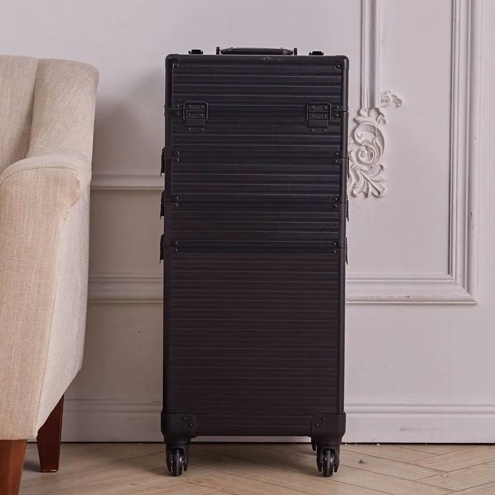 Kelvenix Cosmetic Case Trolley Box in Black and Gold with Wheels and Handles – 5