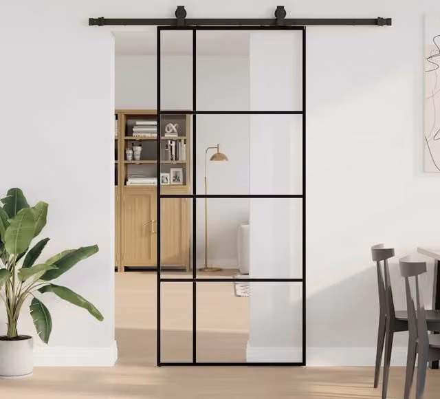 Berkfield Home Modern Sliding Glass Door with Hardware Set in Black, W: 90 cm, H: 205 cm – 1