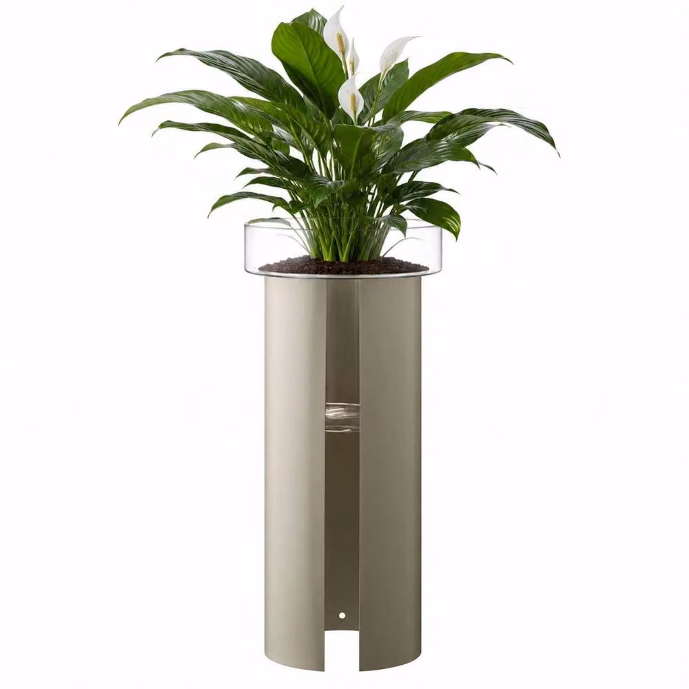 LSA Terrazza Glass and Steel Planter, Clear and Grey, H: 75 cm – 2