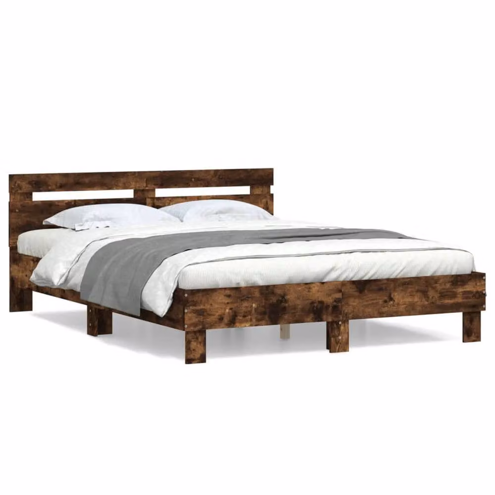 Berkfield Home Durable Smoked Oak Bed Frame in Brown, W/D/H: 140 x 190 x 70 cm – 3