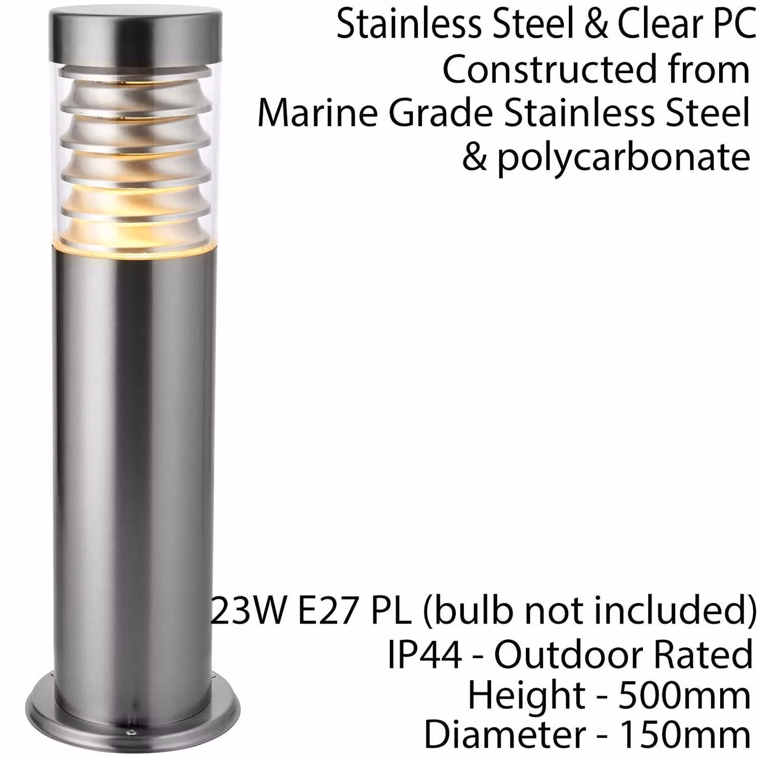 Loops Silver Stainless Steel IP44 Outdoor Bollard Light for Garden and Terrace – 2