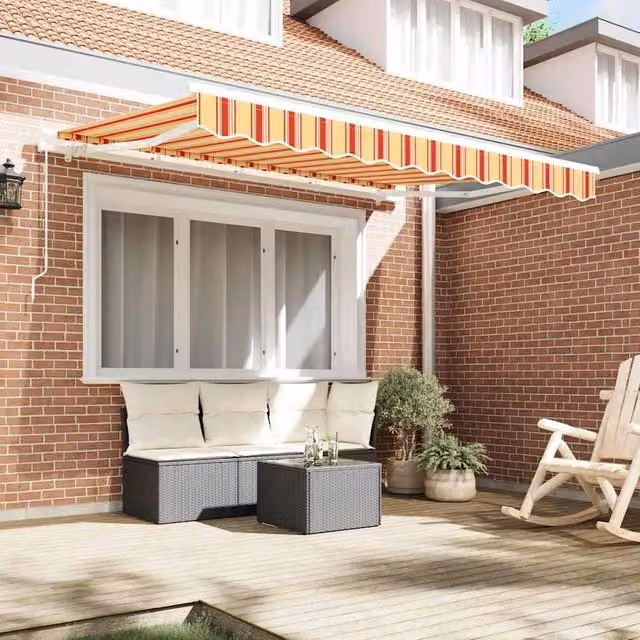 Berkfield Home Multicolour Stripe Replacement Awning Fabric in White and Yellow, Polyester, W: 350 cm, D: 195 cm, H: 200 cm