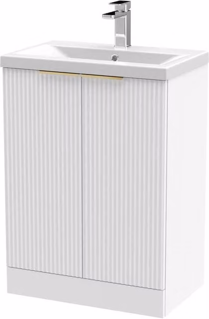 Balterley Satin White Fluted 2 Door Floor Standing Vanity Basin Unit, W: 60 cm, H: 85 cm