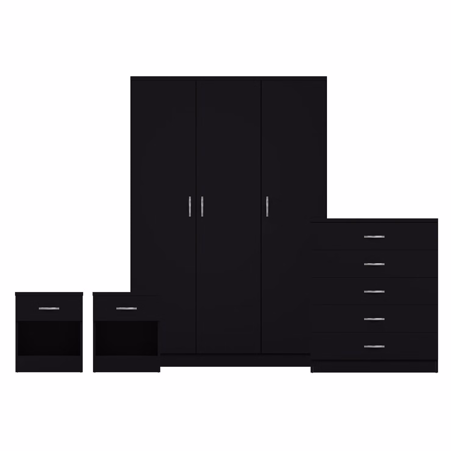 Vida Designs 4 Piece Modern Black Bedroom Set Including 2 Bedside Chests, 4 Drawer Chest and Wardrobe – 2