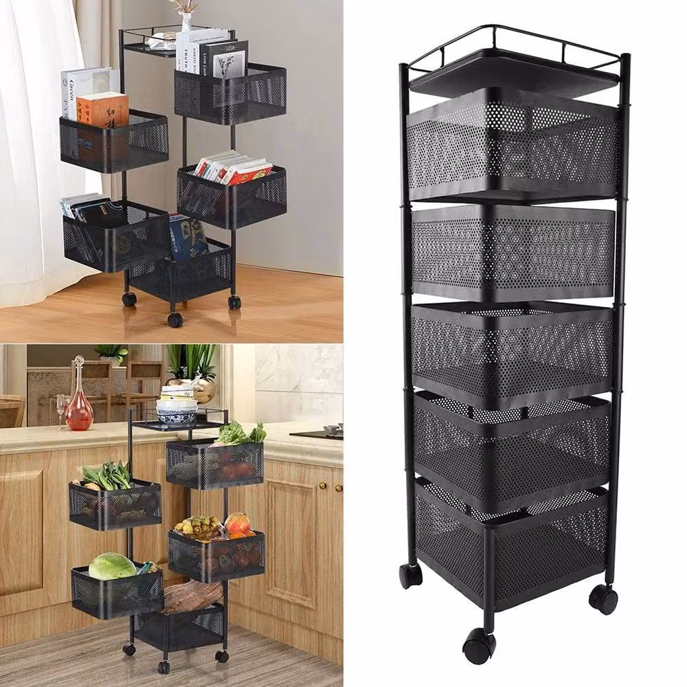 EONLION 6 Tier Rotating Kitchen Trolley Shelf in Matt Black – 3