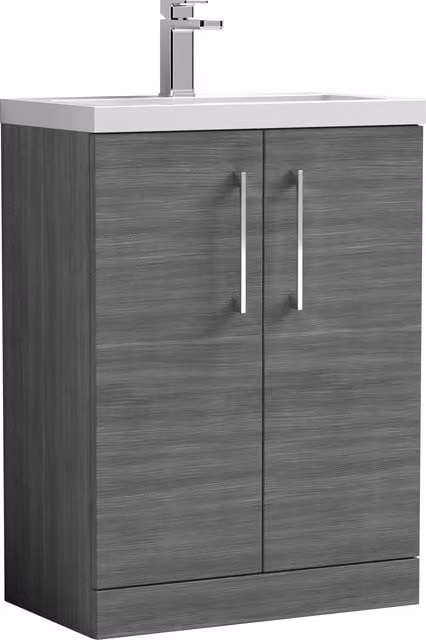 Balterley Modern Wood Grey Freestanding Bathroom Vanity Unit with Soft Close Doors, W: 60 cm, H: 84 cm