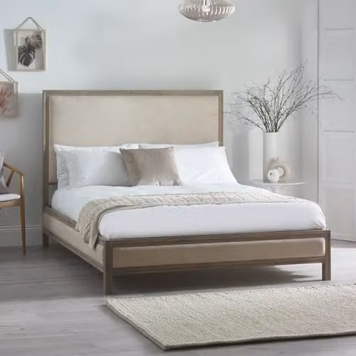 Julian Bowen Lucie Upholstered Fabric Bed in Beige, W/D/H: 180 x 160.5 x 130 cm