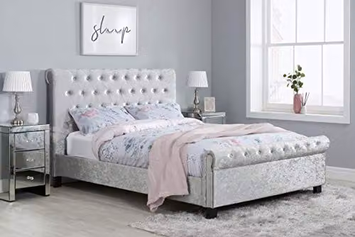 Birlea Modern Upholstered Velvet Bed Frame with Lift Up Base, Silver Grey, W/D/H: 180 x 200 cm – 1