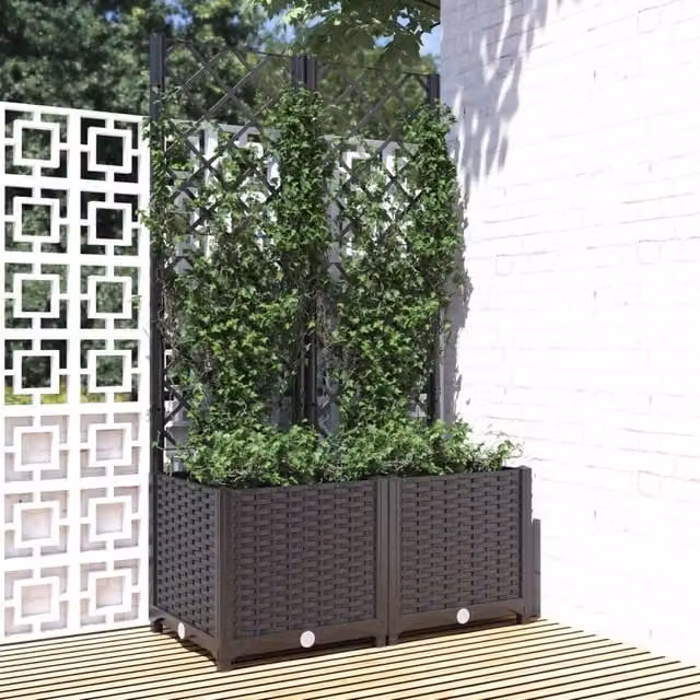 Berkfield Home Garden Planter with Trellis in Black, W/D/H: 80 x 40 x 136 cm