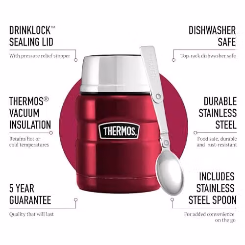 Thermos Stainless King Insulated Food Flask, Pink, 470ml
