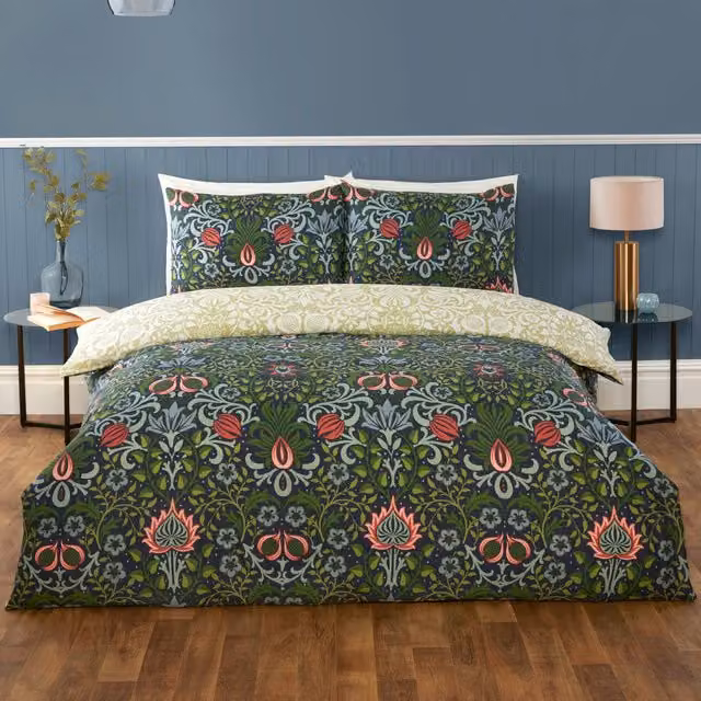 Rapport Home Heritage Flora Reversible Microfibre Duvet Cover and Pillowcase Set, Multicolour, W: 180 cm, L: 200 cm