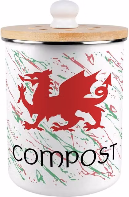 Purely Home Metal Kitchen Food Waste Compost Caddy with Flip Lid, 2L, Red