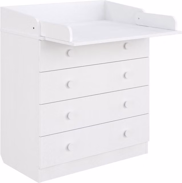 Shefa Kids Modern White Wood Baby Changing Dresser with Safety Rail