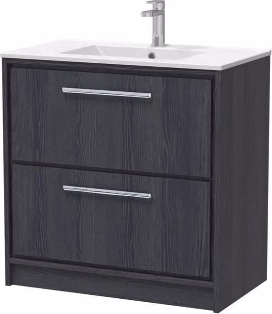 Balterley Longnor 2 Floor Standing Minimalist Cabinet in Matt Woodgrain Graphite Grey, Width: 80 cm