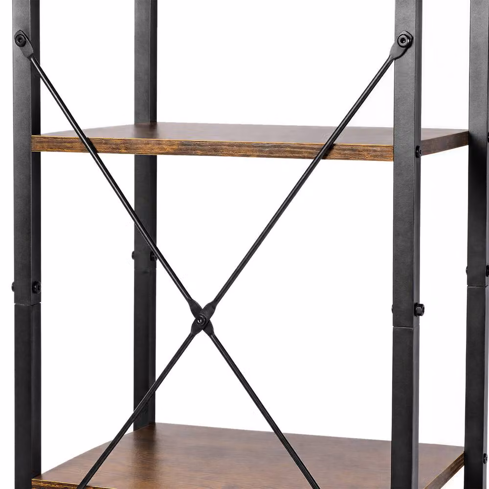 Levede 6-Tier Tall Narrow Bookshelf with Door, Walnut and Brown, W/D/H: 30 x 30 x 187.5 cm – 5