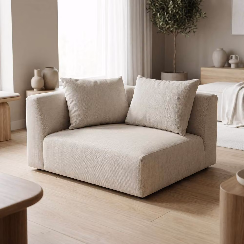 Abakus Direct Tokyo Corner Seat in Warm Beige Basket Weave Fabric with Deep Seat and Sand Accents – 2