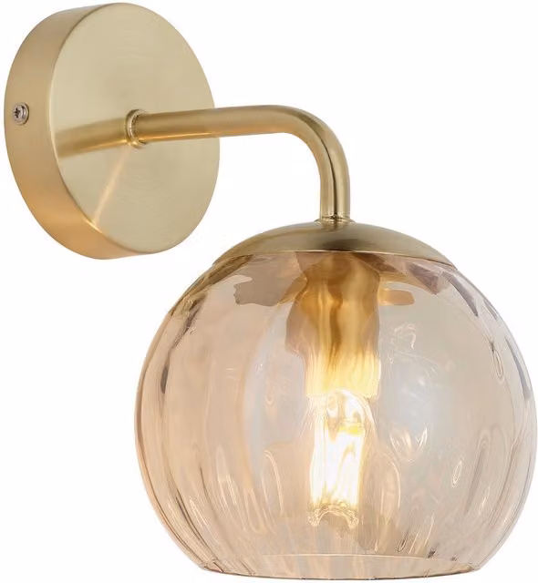 Endon Dimple Glass Wall Lamp in Satin Brass and Champagne