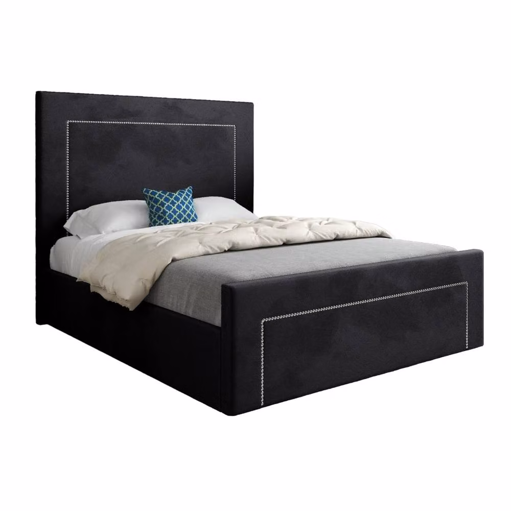 KDMD Lutterworth Upholstered Black Soft Velvet Designer Bed Frame, W/D/H: 140 x 200 cm – 2