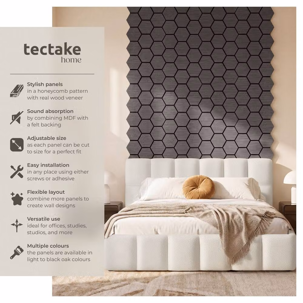 tectake Oak Gray Sound-Absorbing Acoustic Felt Wall Panels in Grey – 2