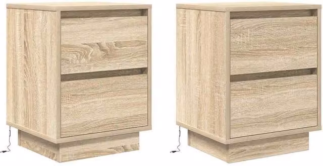 Berkfield Home Set of 2 Durable Bedside Cabinets with Integrated LED Lights, Sonoma Oak, W/D/H: 38 x 34 x 50 cm