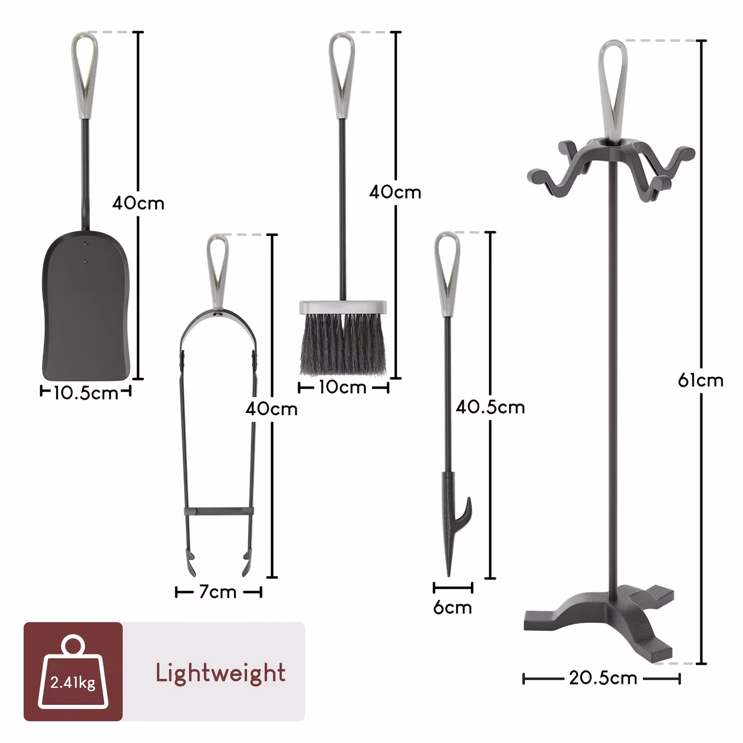 Home Discount Fire Vida 5 Piece Buxton Companion Set Fireplace Tools in Metallic Silver – 2