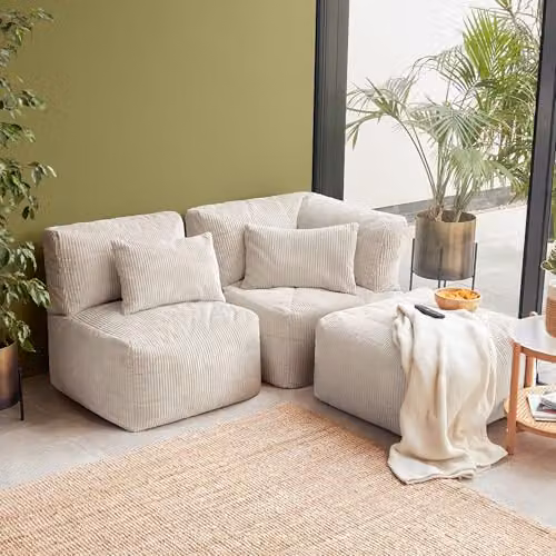 icon Noa 3 Seater Bean Bag Sofa in Beige with EPS Polystyrene Filling – 2