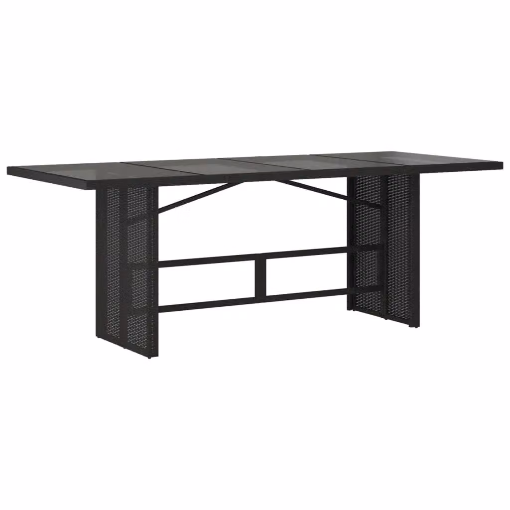 Berkfield Home Modern Black Poly Rattan Garden Table with Glass Top, W: 190 cm, D: 80 cm, H: 75 cm – 2