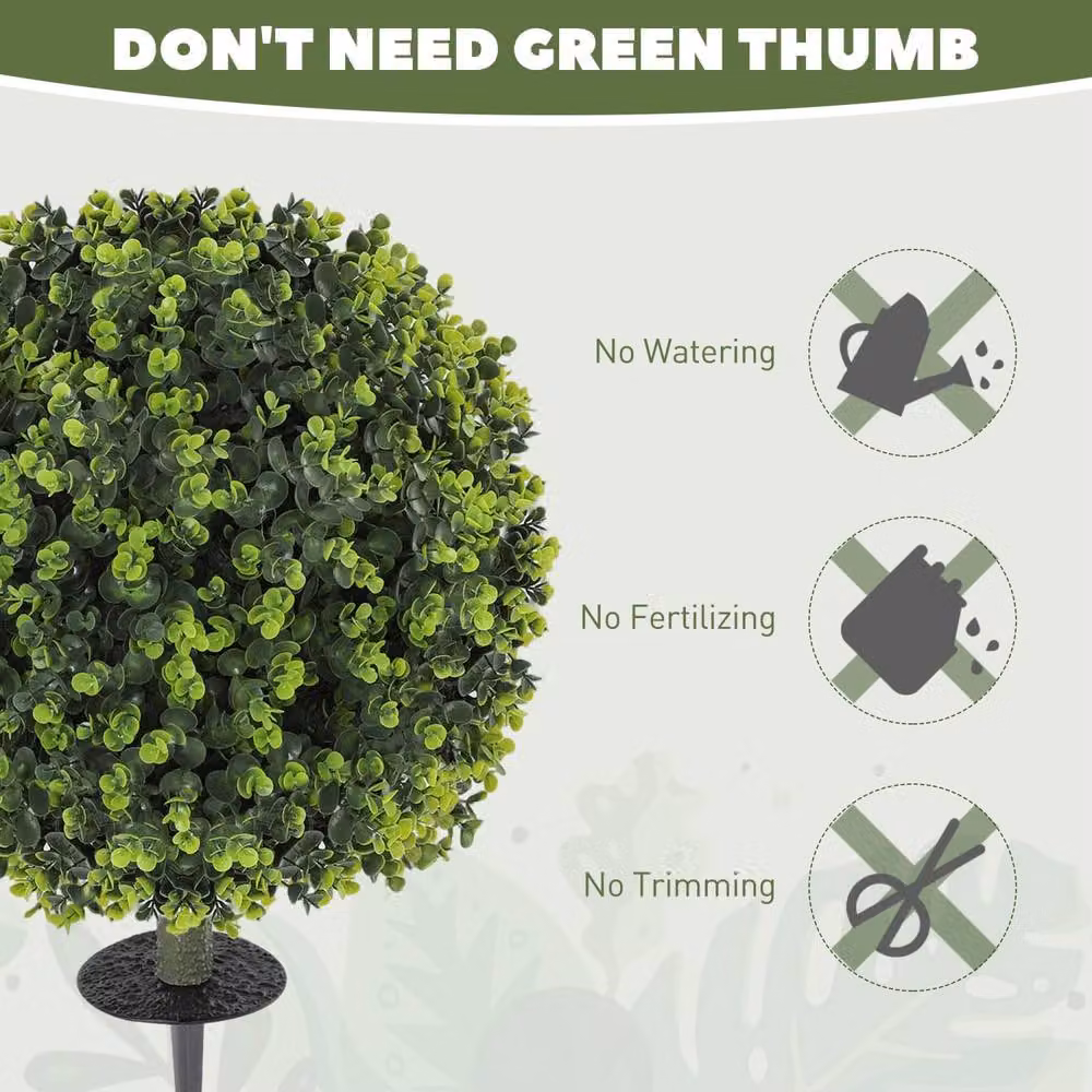 Wyld Haus Set of 2 Green Artificial Boxwood Topiary Balls with Ground Stakes, Diameter: 40 cm – 6