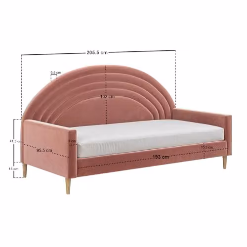 Flair Noa Rainbow Single Day Bed in Pink Velvet Fabric – 2