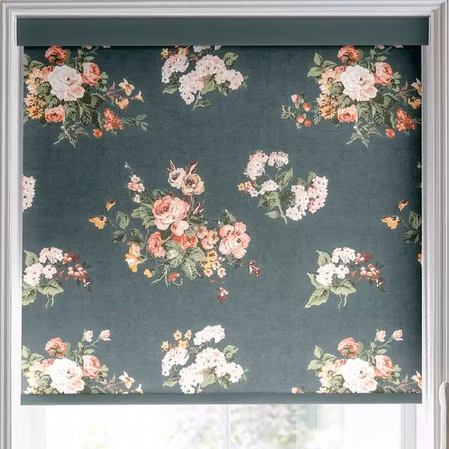 Laura Ashley Rosemore Made to Measure Blackout Roller Blind in Green Fern Floral Pattern