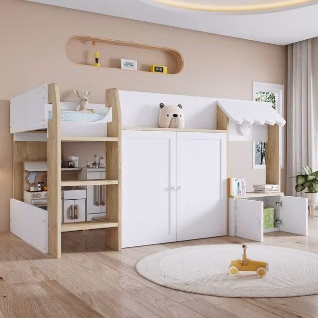 Matteo White Wooden High Sleeper Bed with Side Compartments and Stairs - UK 3ft Single W/D/H: 90 x 190 cm