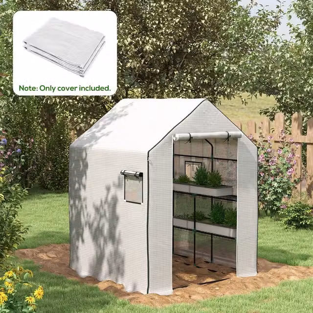 Outsunny White Walk-in Greenhouse Cover Replacement, W: 140 cm, D: 143 cm, H: 190 cm – 4