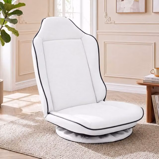 Costway Foldable 360 Swivel Floor Gaming Chair in White with Artificial Leather and Metal Frame