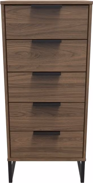 2 U Fuji 5 Drawer Tall Bedside Chest in Walnut, Ready Assembled