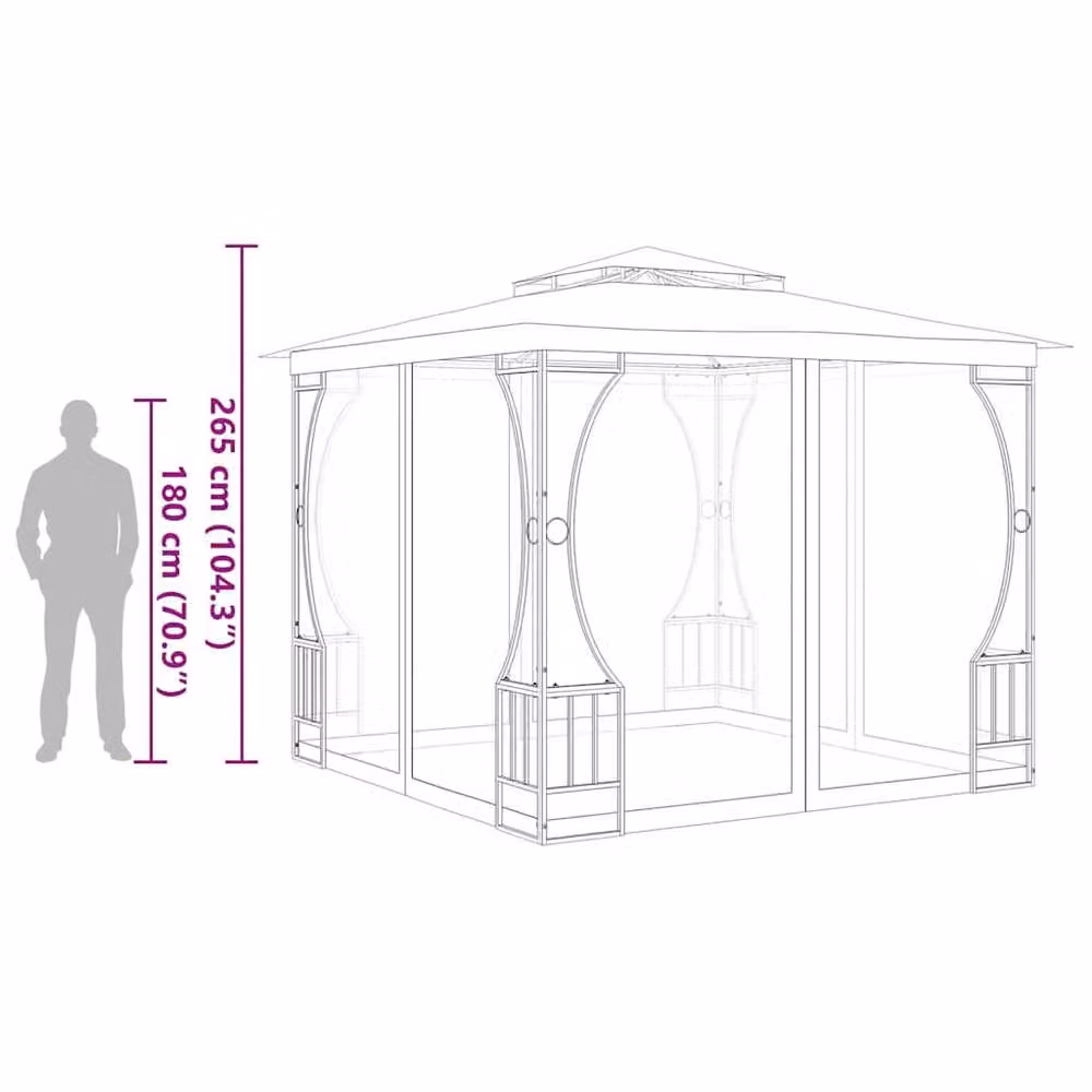 Berkfield Home Anthracite and Black Gazebo with Nets W/D/H: 300 x 300 x 265 cm – 6