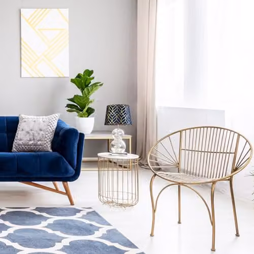 Happy Homewares Modern Navy Blue Velvet Cylinder Lamp Shade with Gold Geometric Design, W/D/H: 25 x 25 x 18 cm – 5