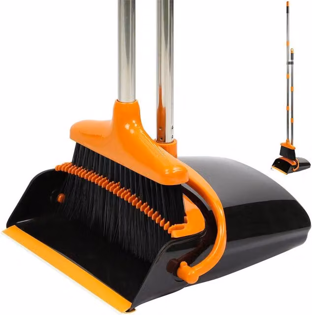 PAWNORA Black and Orange Long Handled Dustpan and Brush Set with Telescopic Handle – 1