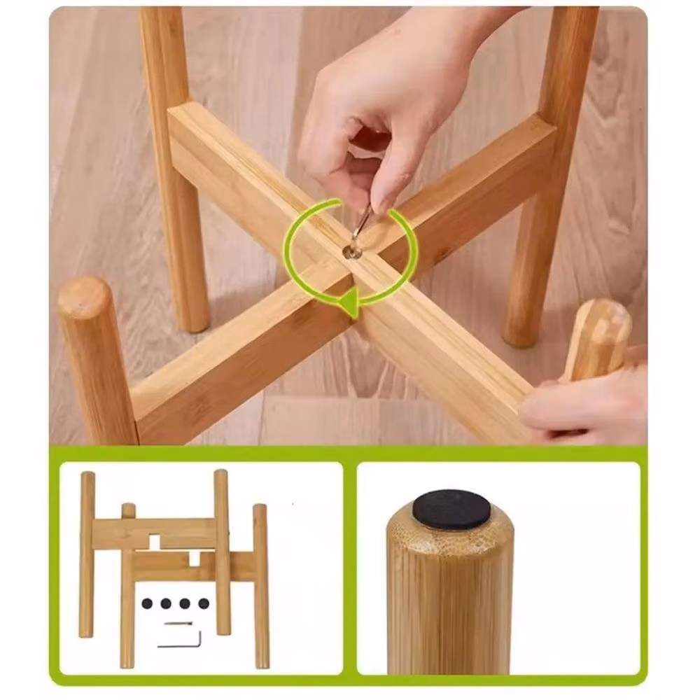 KORVIXA Adjustable Bamboo Plant Shelf in Beige with Mid-Century Design – 2