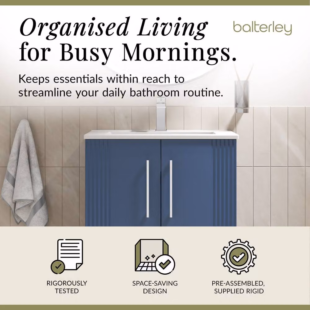 Balterley Blue Matt Floor Standing Bathroom Vanity Unit with Rectangular Basin and Soft Close 2 Doors – 2