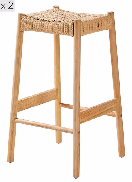 Nordlys Set of 2 Scandinavian Solid Wood Bar Stools in Brown