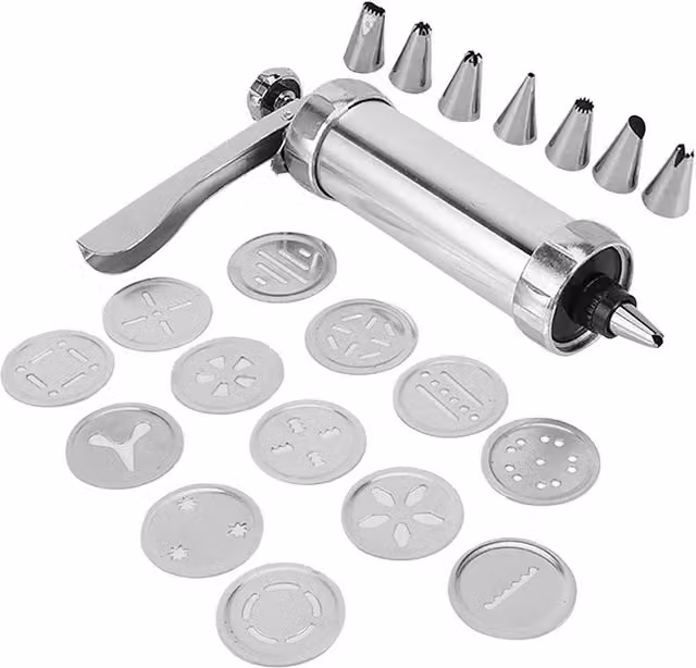 FLAVORA 22-Piece Cookie Press and Cake Decorating Kit in Metallic Silver