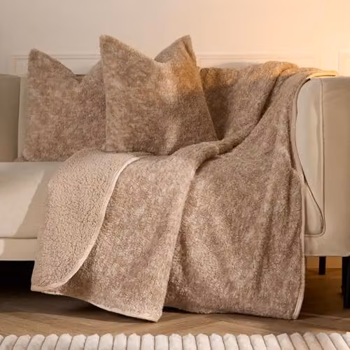 OHS Teddy Fleece Blanket Throw in Beige, W/D/H: 130 x 160 cm – 2