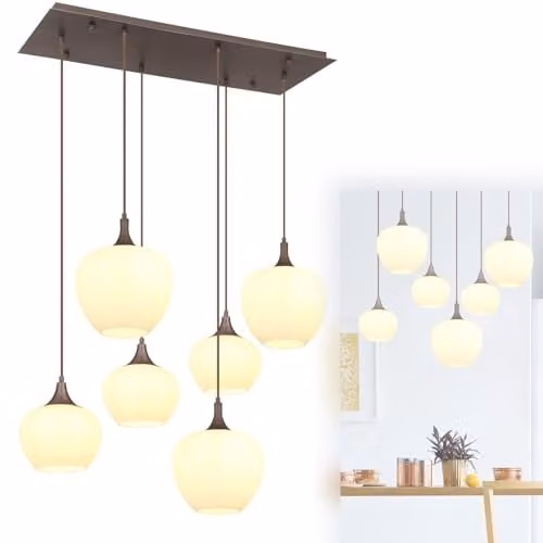 Netlighting Maxy Cluster Modern Pendant Light with 6 Brown Opal Glass Shades, W/D/H: 86 x 86 x 120 cm