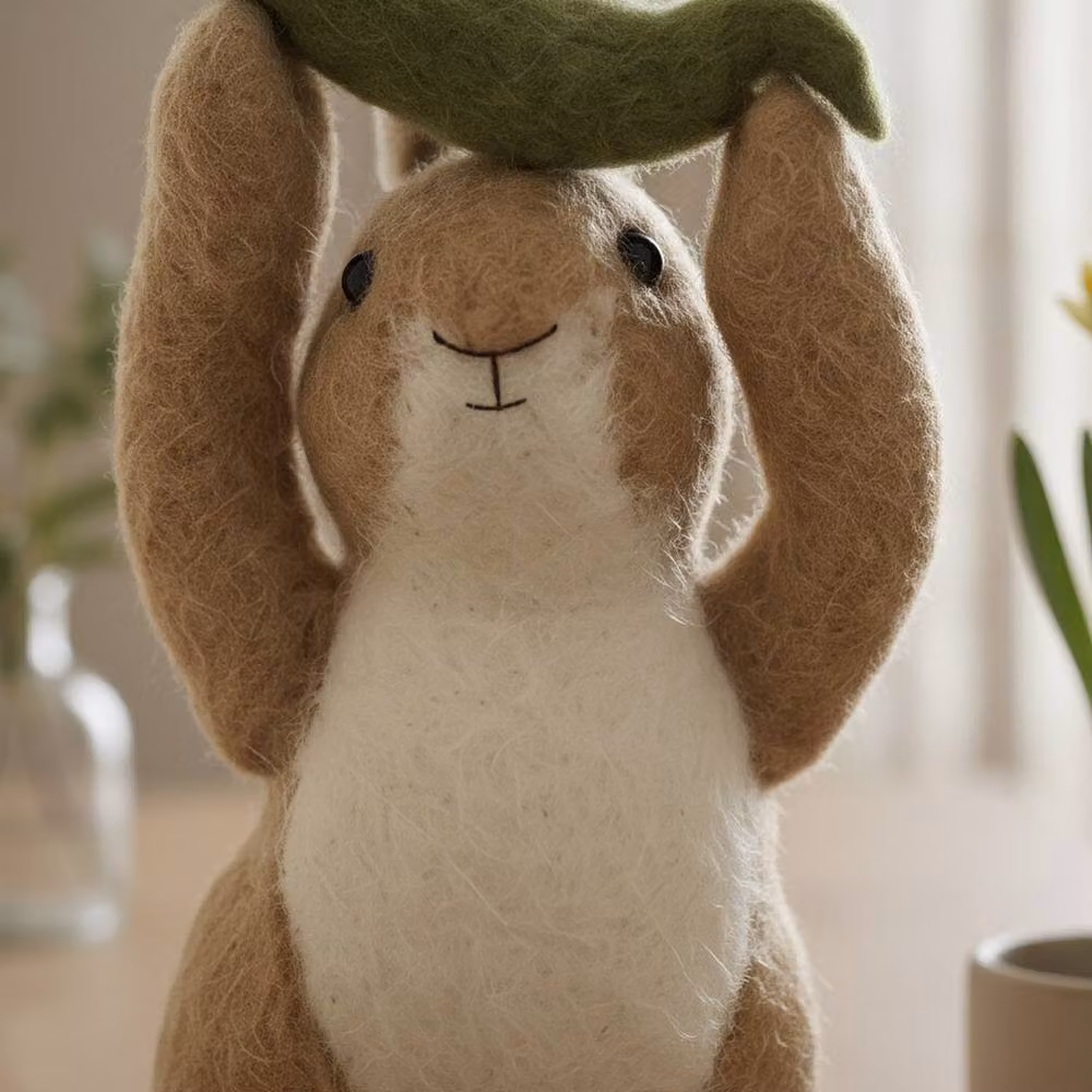Garden Greatness Felt Rabbit with Green Pea Pod in Green and Brown – 2