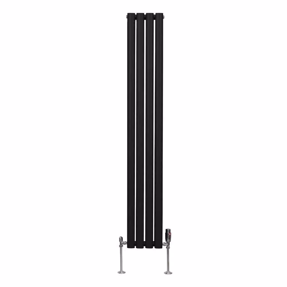 Monstershop Oval Column Radiator with Integrated Valves and Thermostat Head, Black, H: 160 x W: 24 x D: 2.4 cm – 2