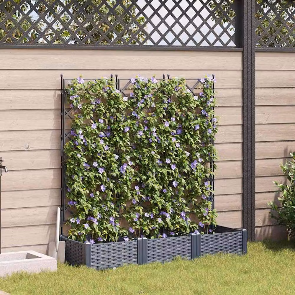 Berkfield Home Garden Planter with Trellis, 3 Piece Set, Grey, W: 120 cm, D: 40 cm, H: 125.5 cm – 2