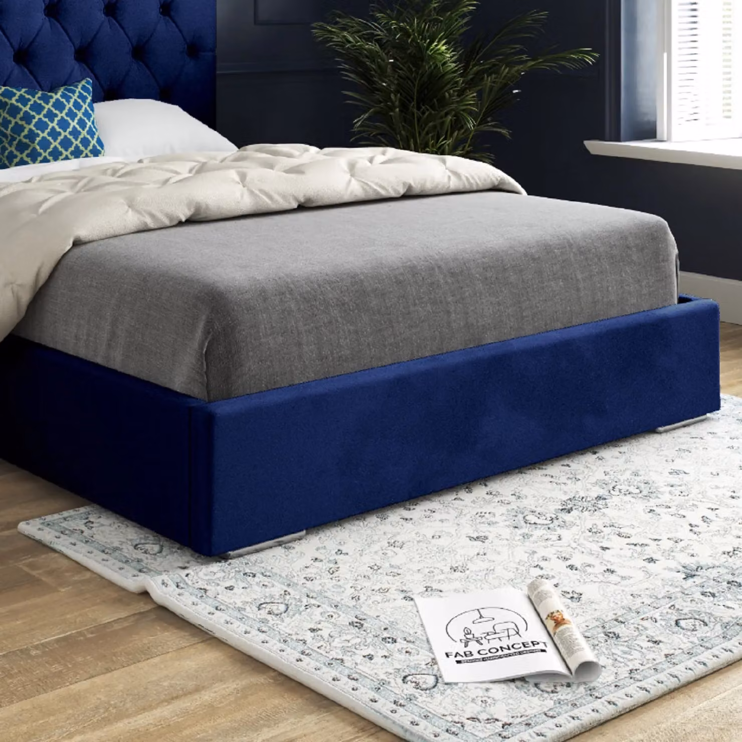 KDMD Alma Small Double Upholstered Velvet Bed Frame in Blue – 3